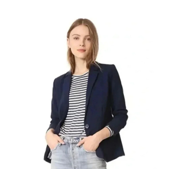 Cupcakes and Cashmere Single Button Blazer Navy Blue Notch Lapel Work SZ M - Picture 1 of 13